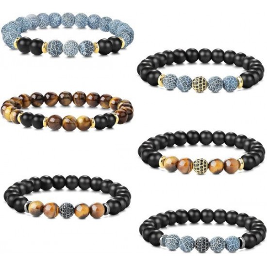 8MM Bead Bracelets For Men Women Lava Rock Lion Leopard Beaded Bracelets Set